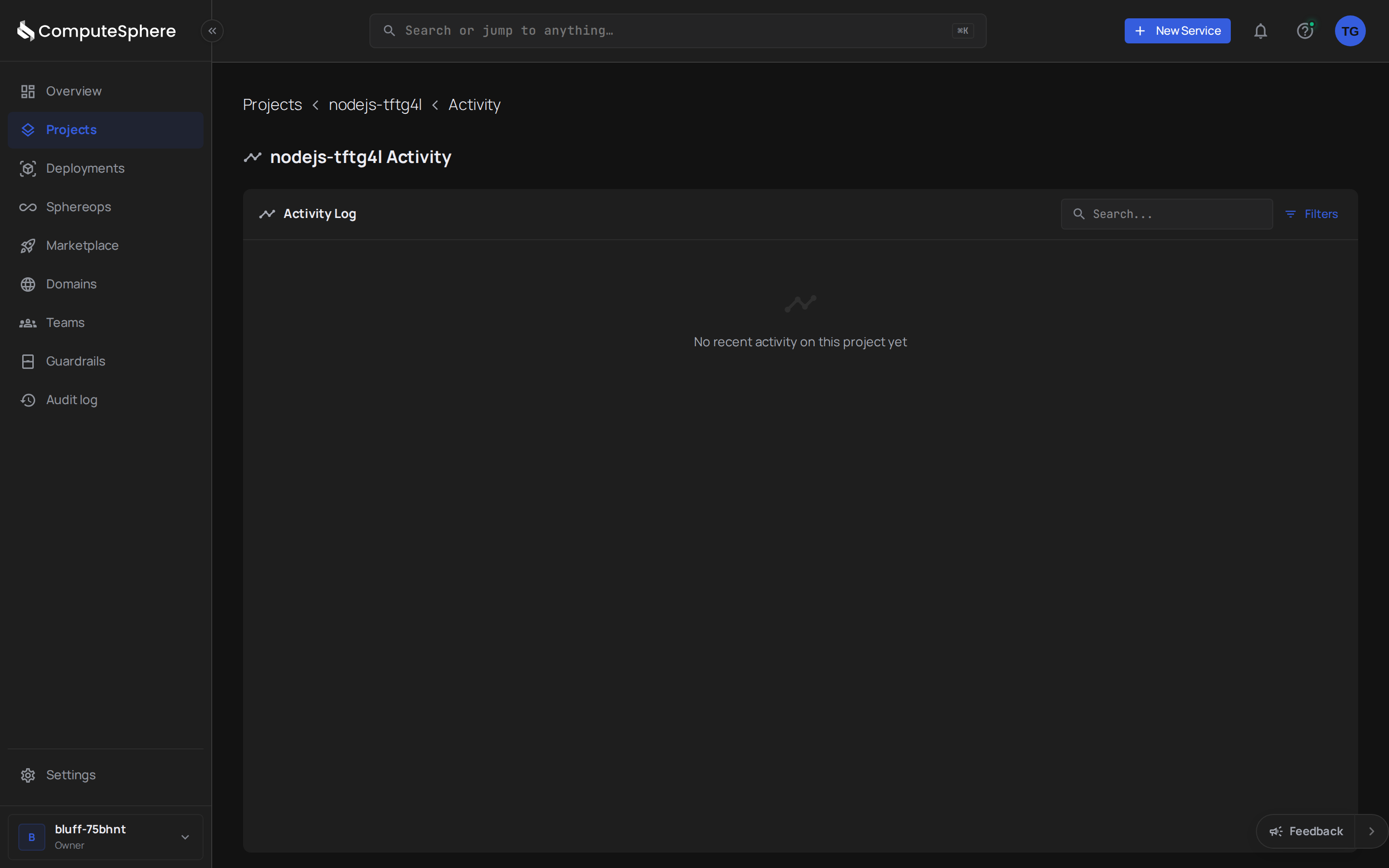 Activity tab in the console with the account-wide audit log