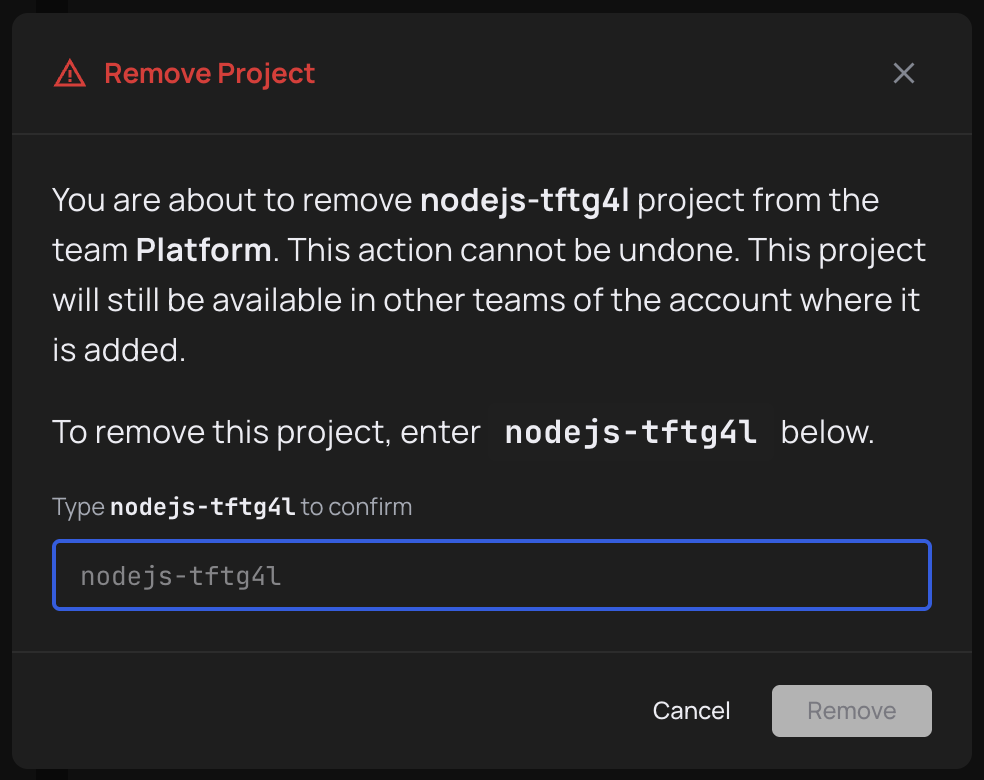 Remove project confirmation