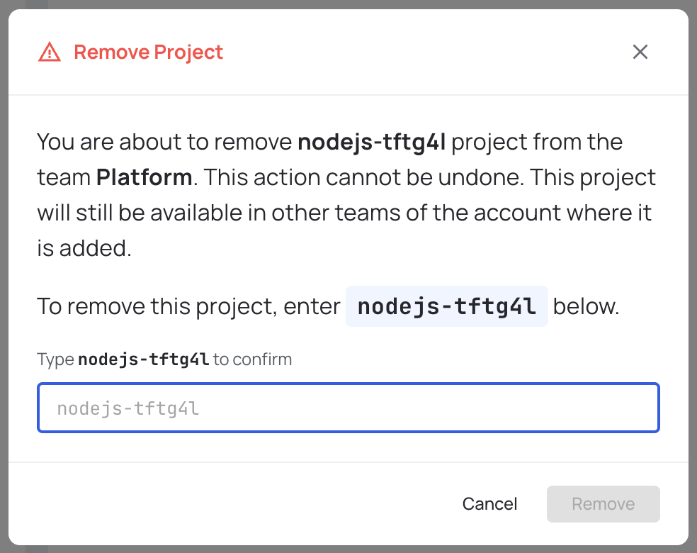Remove project confirmation