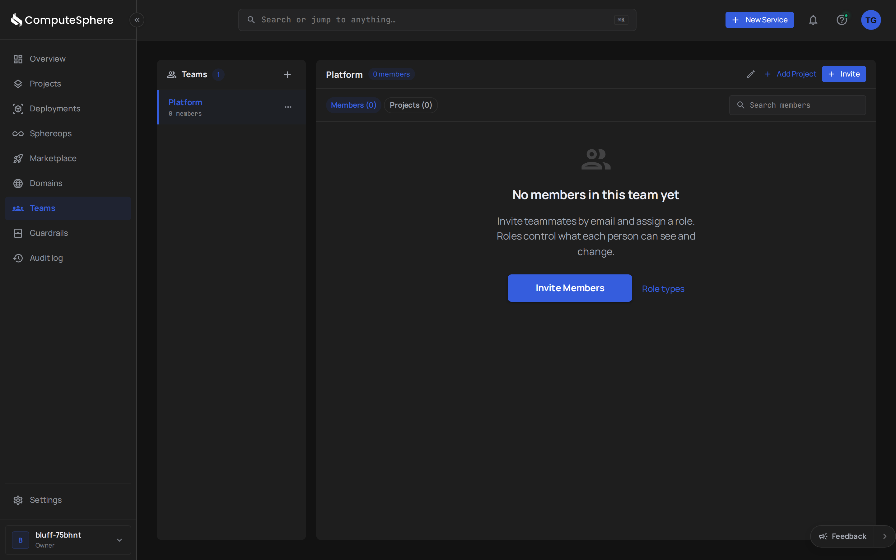 Teams page with the team list on the right and the selected team's detail on the left