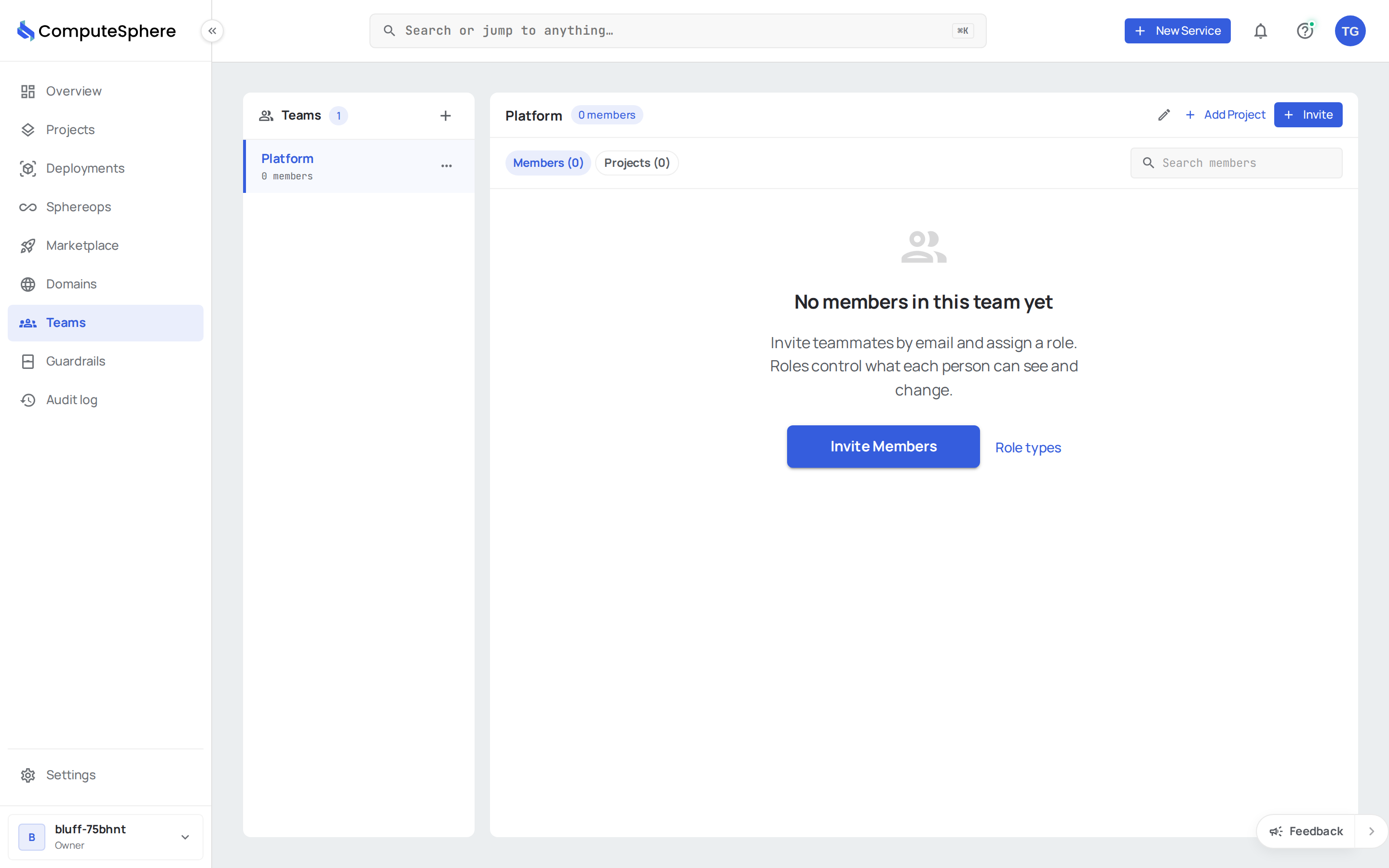 Teams page with the team list on the right and the selected team's detail on the left